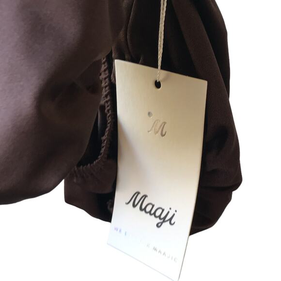 Maaji Bouquet Ebony Brown Reversible Puff Sleeve Crop Bikini Top - Picture 10 of 13